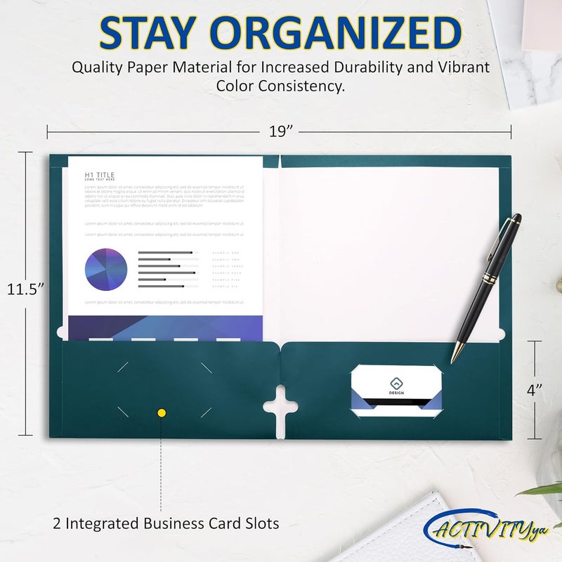 ACTIVITYYA 10 Pack Two Pocket Folders, Teal, Strong Thick Paper Folders, for Letter Size, by - Image 2
